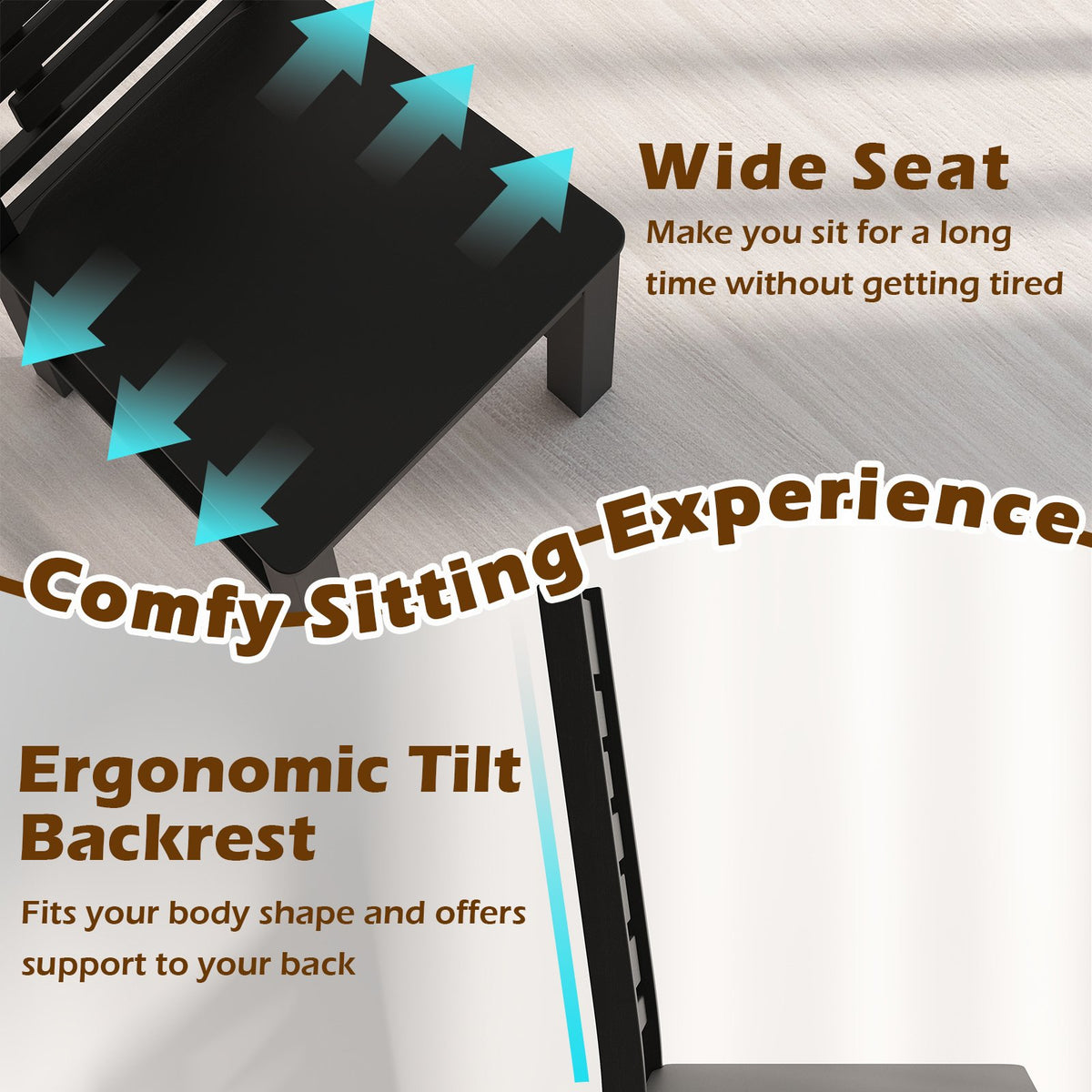 Wooden Dining Chair Set of 2 Solid Rubber Wood Kitchen Chairs-Black view 7