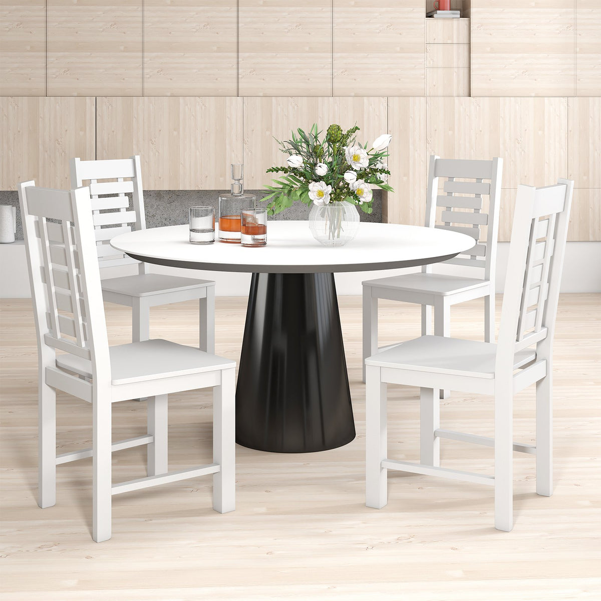 Wooden Dining Chair Set of 2 Solid Rubber Wood Kitchen Chairs-White view 9