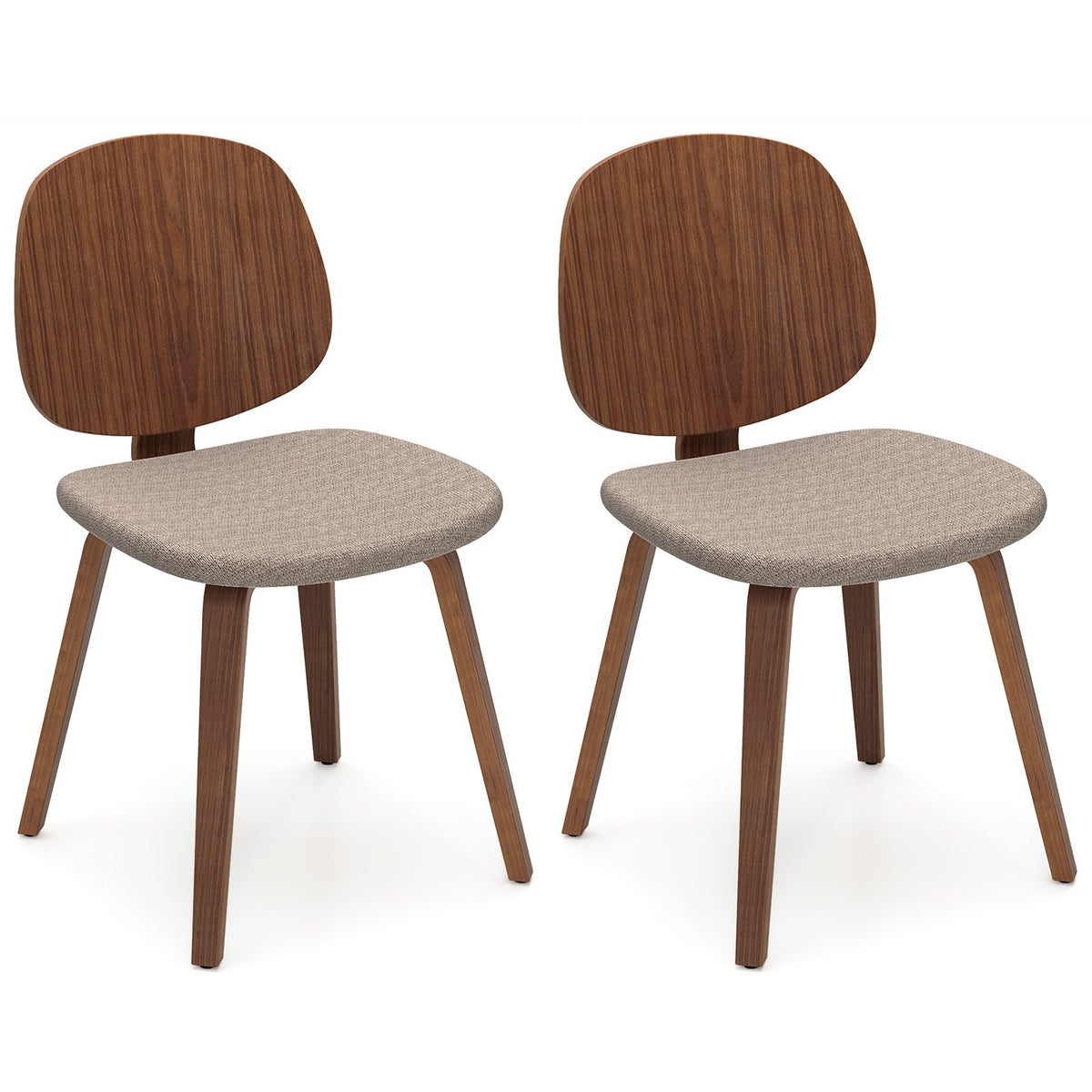 Wooden Dining Chair Set of 2 with Bentwood Frame and Padded Seat-Walnut