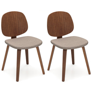 Wooden Dining Chair Set of 2 with Bentwood Frame and Padded Seat-Walnut