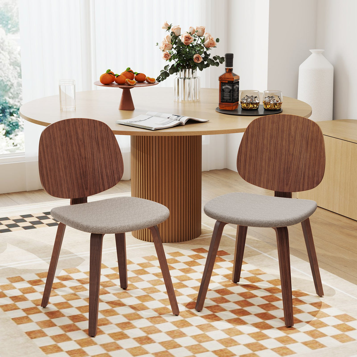 Wooden Dining Chair Set of 2 with Bentwood Frame and Padded Seat-Walnut view 3