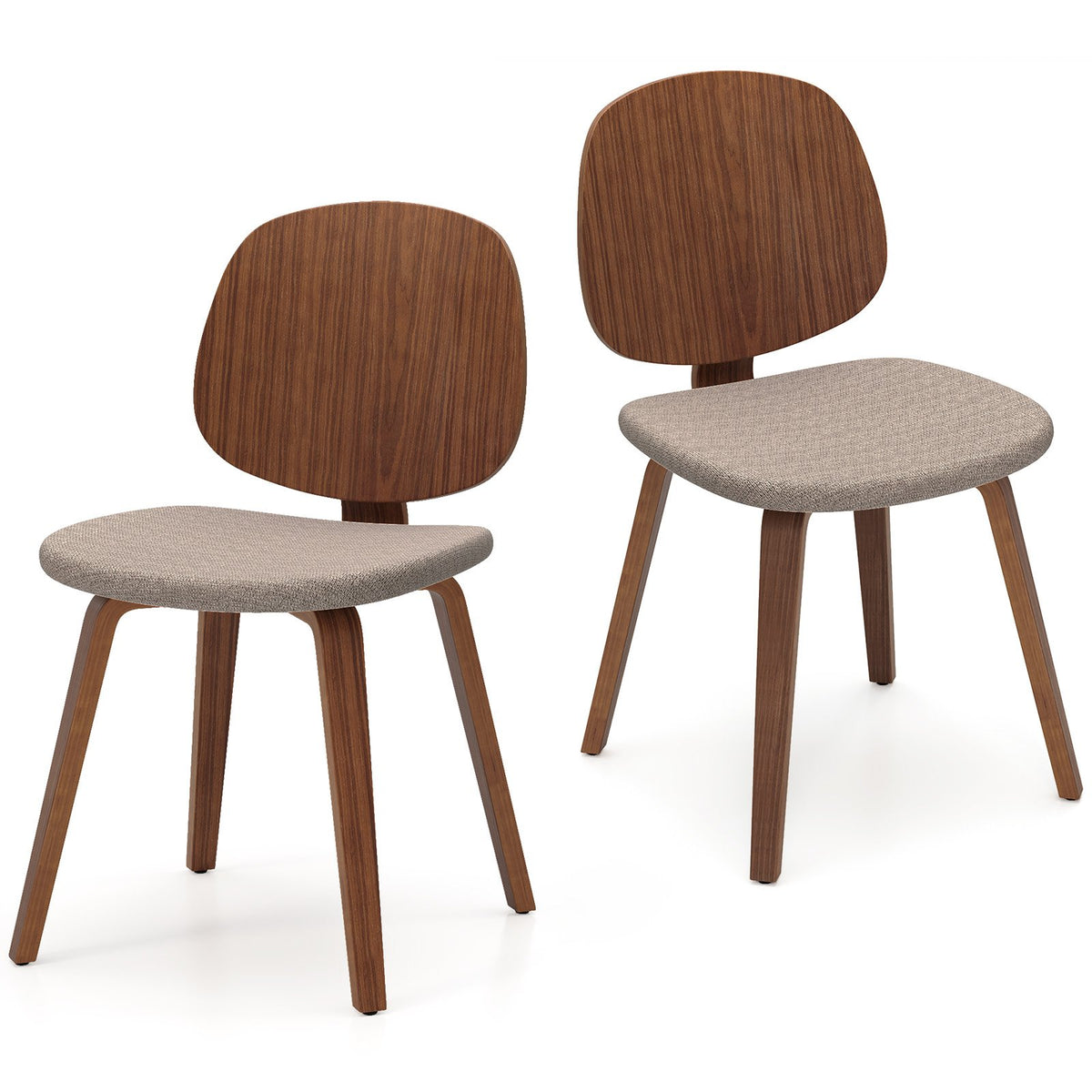 Wooden Dining Chair Set of 2 with Bentwood Frame and Padded Seat-Walnut view 4