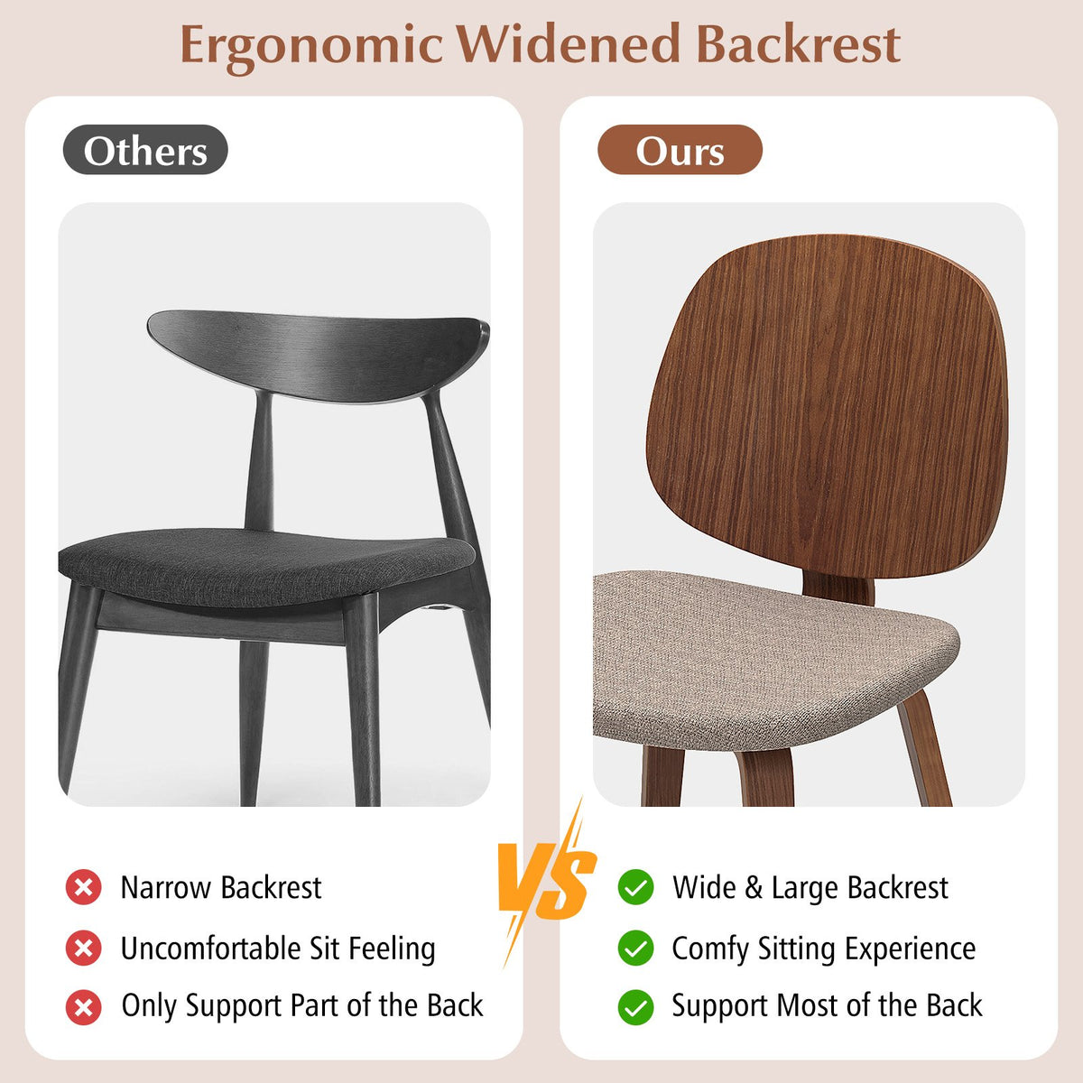 Wooden Dining Chair Set of 2 with Bentwood Frame and Padded Seat-Walnut view 7