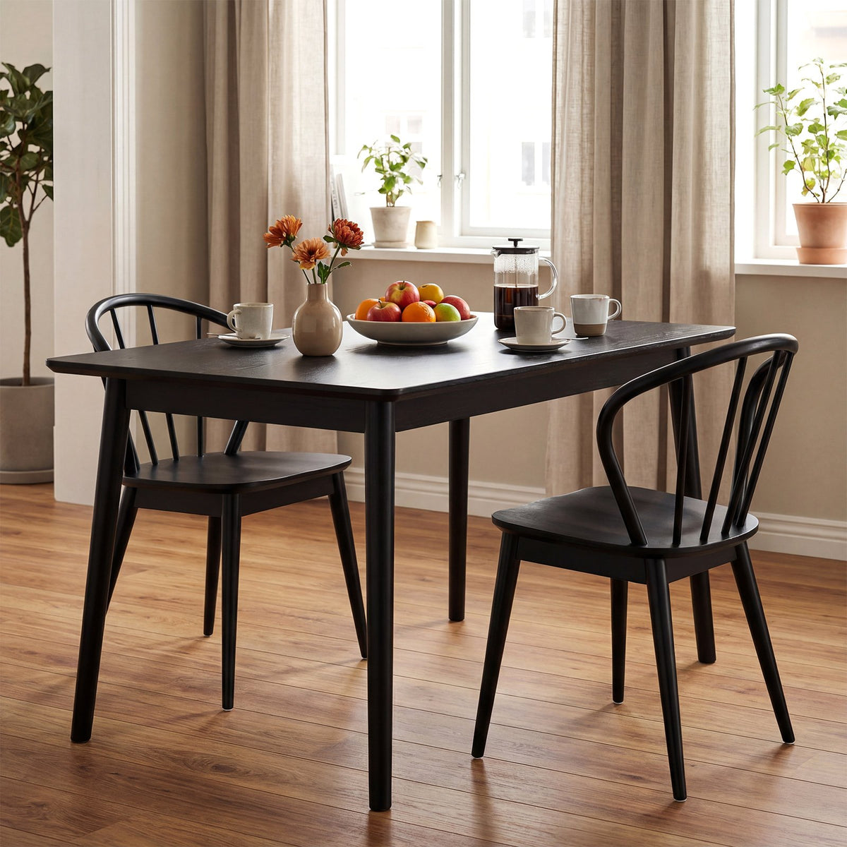 Wooden Dining Chair Set of 2 with High Spindle Back and Wide Seat-Black view 3