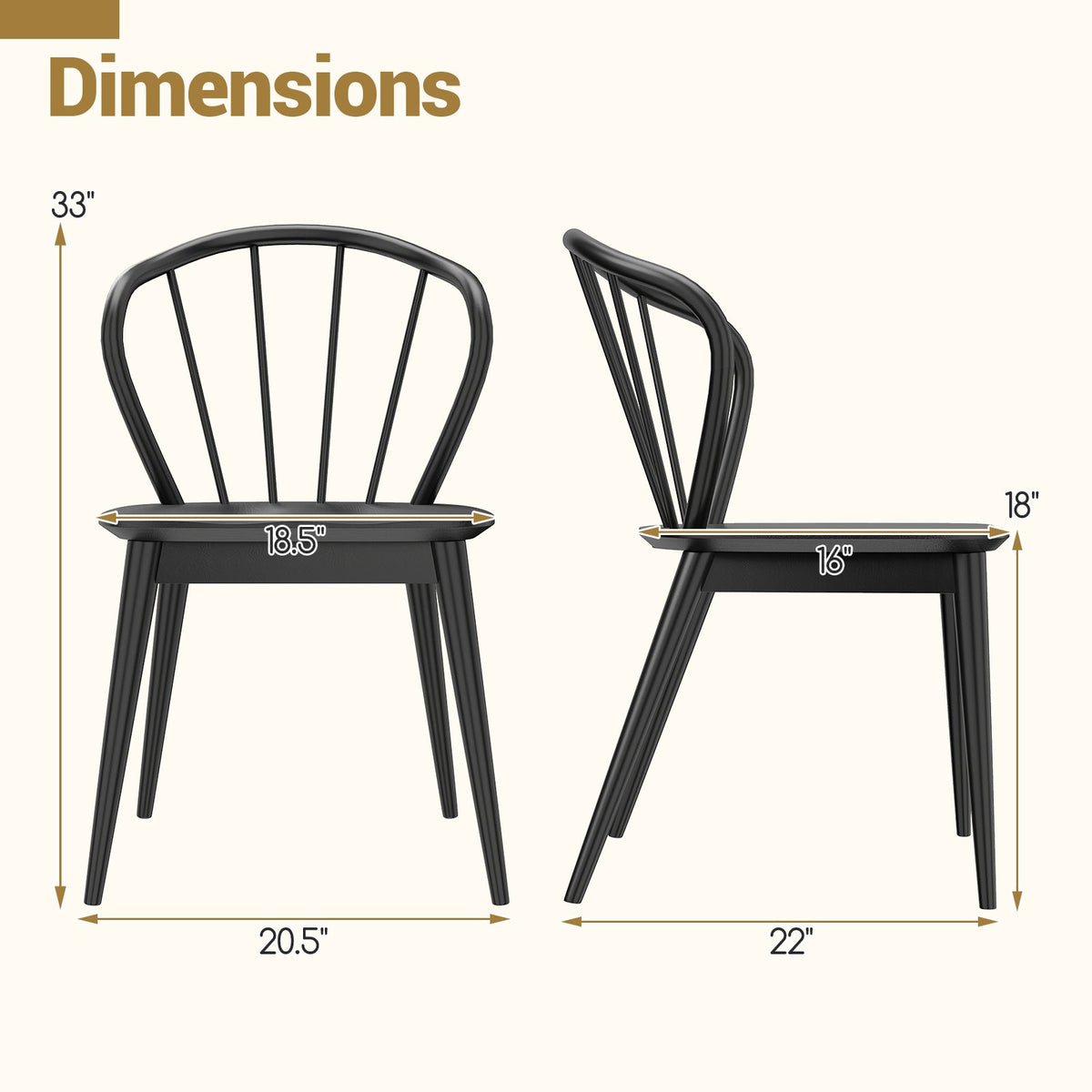 Wooden Dining Chair Set of 2 with High Spindle Back and Wide Seat-Black view 4