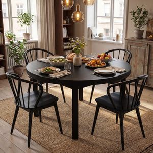 Wooden Dining Chair Set of 2 with High Spindle Back and Wide Seat-Black view 5
