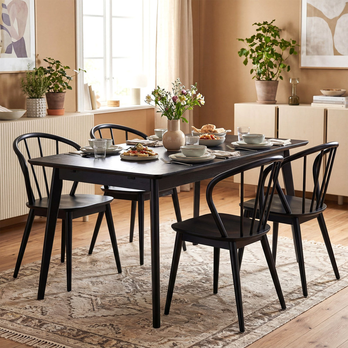 Wooden Dining Chair Set of 2 with High Spindle Back and Wide Seat-Black view 6