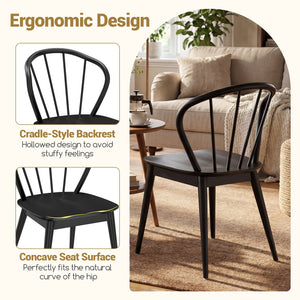 Wooden Dining Chair Set of 2 with High Spindle Back and Wide Seat-Black view 7
