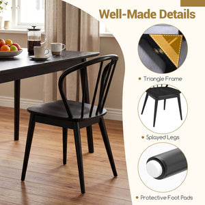 Wooden Dining Chair Set of 2 with High Spindle Back and Wide Seat-Black view 9