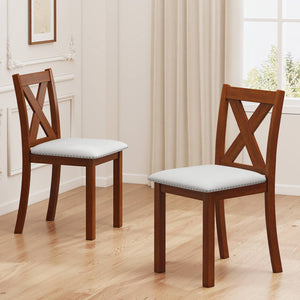 Wooden Dining Chair Set of 2 with Padded Seat and Curved Back-Beige view 2