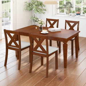 Wooden Dining Chair Set of 2 with Padded Seat and Curved Back-Beige view 5