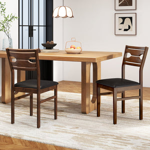 Wooden Dining Chair Set of 2 with PU Leather Padded Seat and Rubber Wood Frame-Walnut view 3
