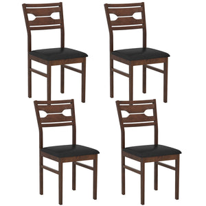 Wooden Dining Chair Set of 2 with PU Leather Padded Seat and Rubber Wood Frame-Walnut view 4