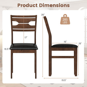Wooden Dining Chair Set of 2 with PU Leather Padded Seat and Rubber Wood Frame-Walnut view 5