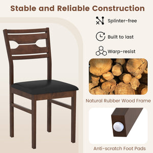 Wooden Dining Chair Set of 2 with PU Leather Padded Seat and Rubber Wood Frame-Walnut view 6