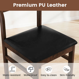 Wooden Dining Chair Set of 2 with PU Leather Padded Seat and Rubber Wood Frame-Walnut view 7