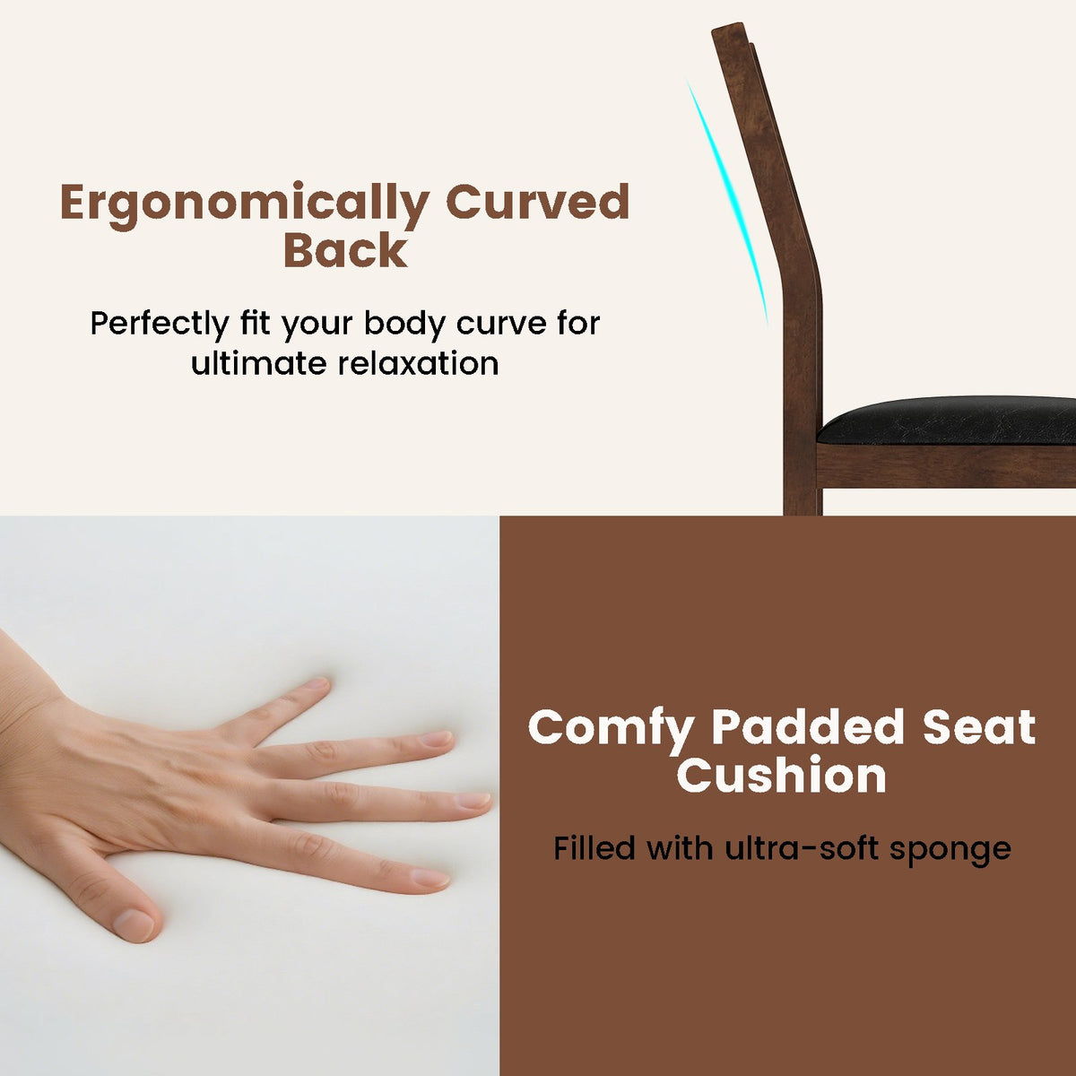 Wooden Dining Chair Set of 2 with PU Leather Padded Seat and Rubber Wood Frame-Walnut view 8