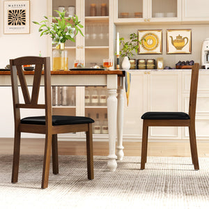 Wooden Dining Chair Set of 2 with PU Leather Upholstered and Rubber Wood Frame-Brown view 2