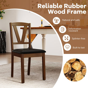 Wooden Dining Chair Set of 2 with PU Leather Upholstered and Rubber Wood Frame-Brown view 5