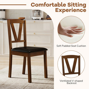Wooden Dining Chair Set of 2 with PU Leather Upholstered and Rubber Wood Frame-Brown view 7