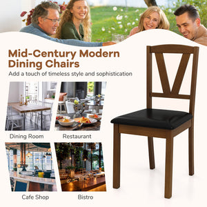 Wooden Dining Chair Set of 2 with PU Leather Upholstered and Rubber Wood Frame-Brown view 8