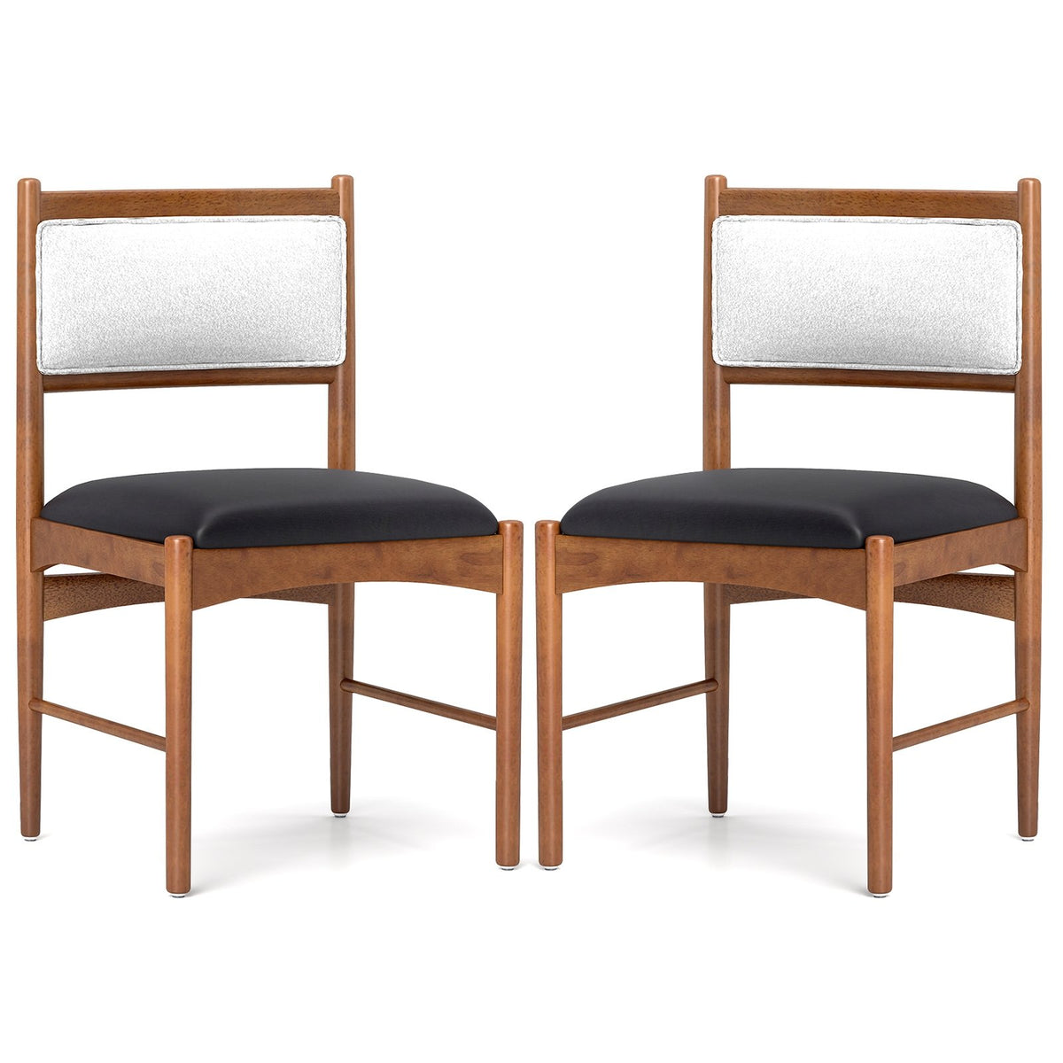 Wooden Dining Chair Set of 2 with Rubber Wood Frame and Faux Sherpa Backrest-Walnut
