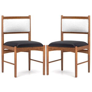 Wooden Dining Chair Set of 2 with Rubber Wood Frame and Faux Sherpa Backrest-Walnut