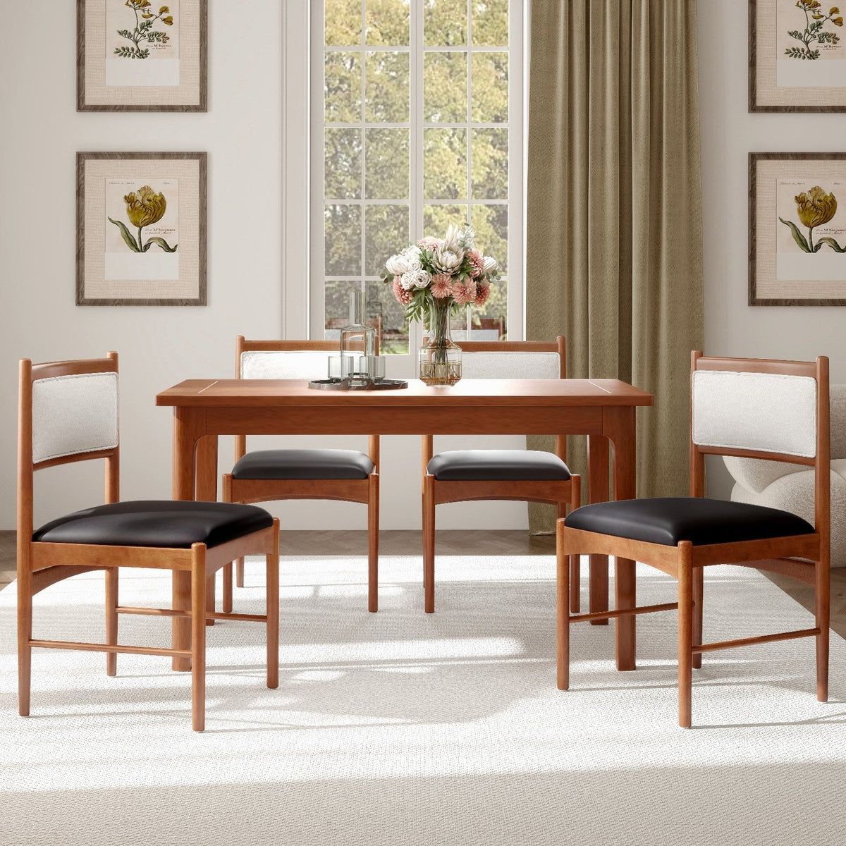 Wooden Dining Chair Set of 2 with Rubber Wood Frame and Faux Sherpa Backrest-Walnut view 2
