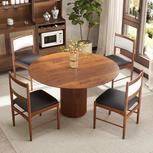 Wooden Dining Chair Set of 2 with Rubber Wood Frame and Faux Sherpa Backrest-Walnut view 5