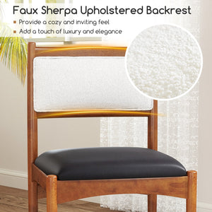 Wooden Dining Chair Set of 2 with Rubber Wood Frame and Faux Sherpa Backrest-Walnut view 7