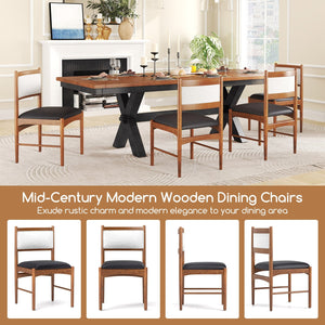 Wooden Dining Chair Set of 2 with Rubber Wood Frame and Faux Sherpa Backrest-Walnut view 8