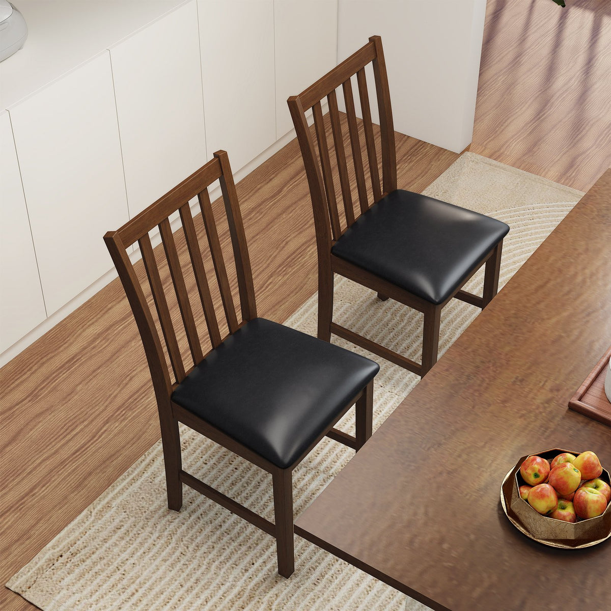Wooden Dining Chair Set of 2 with Rubber Wood Frame and Padded Seat-Brown view 3