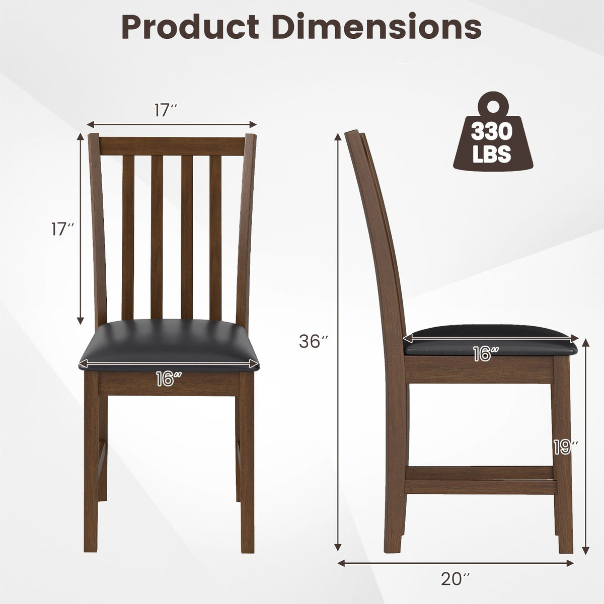 Wooden Dining Chair Set of 2 with Rubber Wood Frame and Padded Seat-Brown view 4