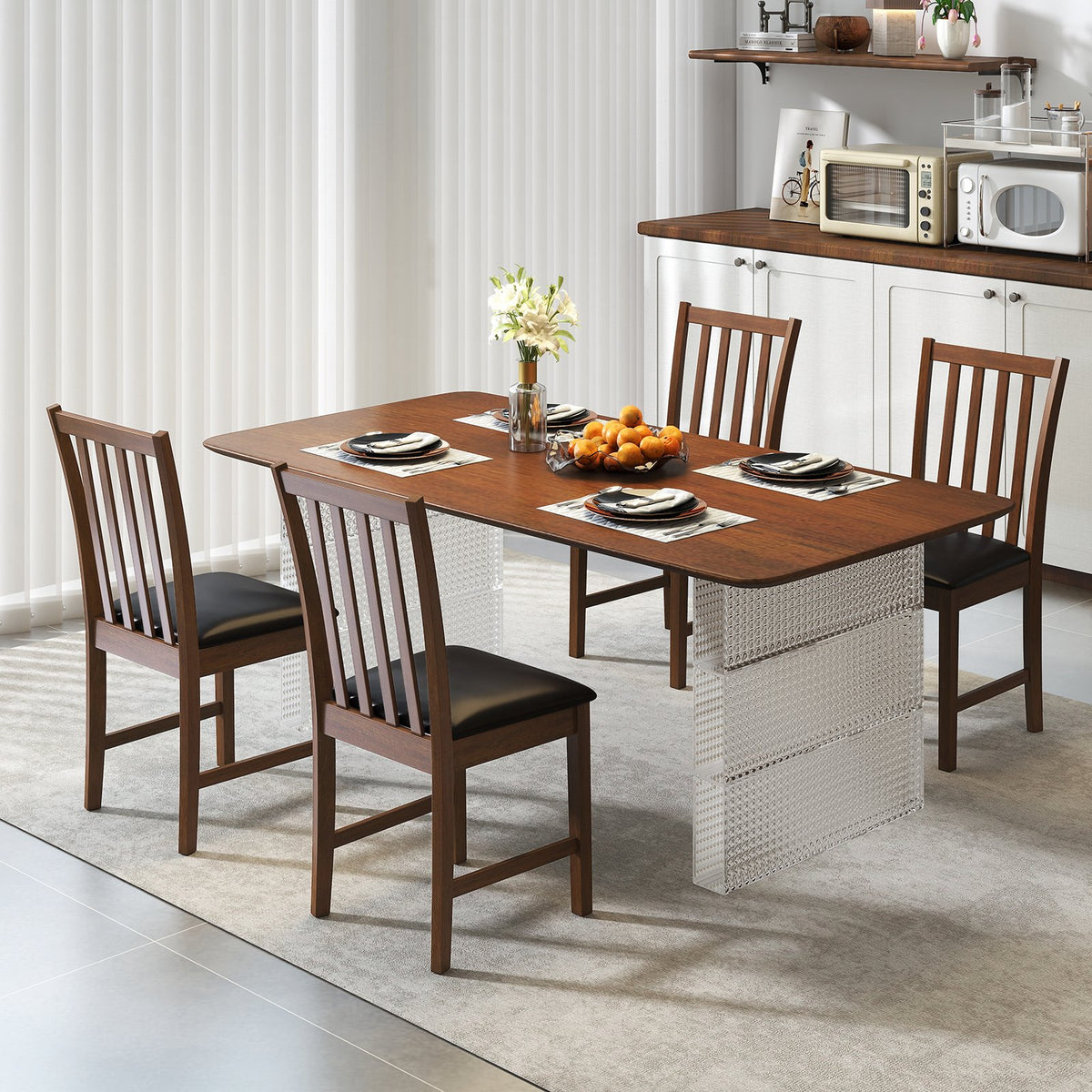 Wooden Dining Chair Set of 2 with Rubber Wood Frame and Padded Seat-Brown view 5