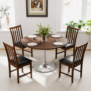 Wooden Dining Chair Set of 2 with Rubber Wood Frame and Padded Seat-Brown view 6