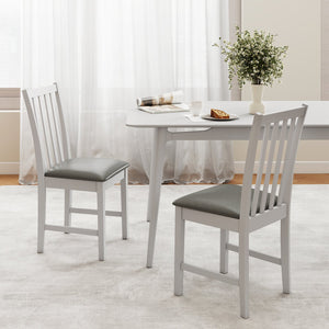 Wooden Dining Chair Set of 2 with Rubber Wood Frame and Padded Seat-White view 2