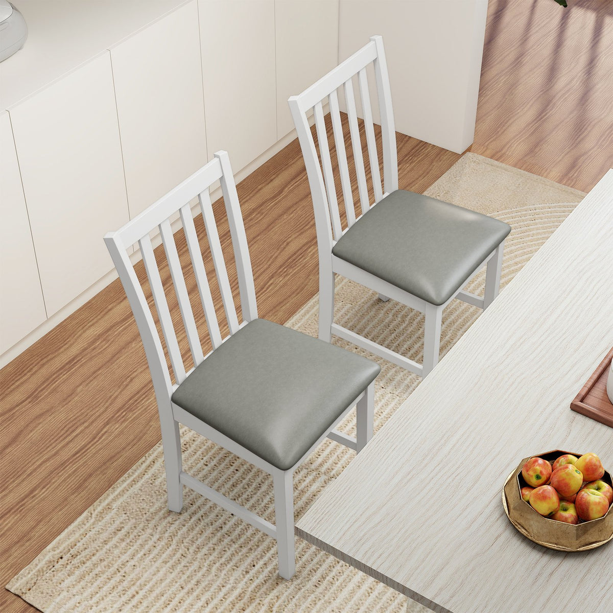 Wooden Dining Chair Set of 2 with Rubber Wood Frame and Padded Seat-White view 3