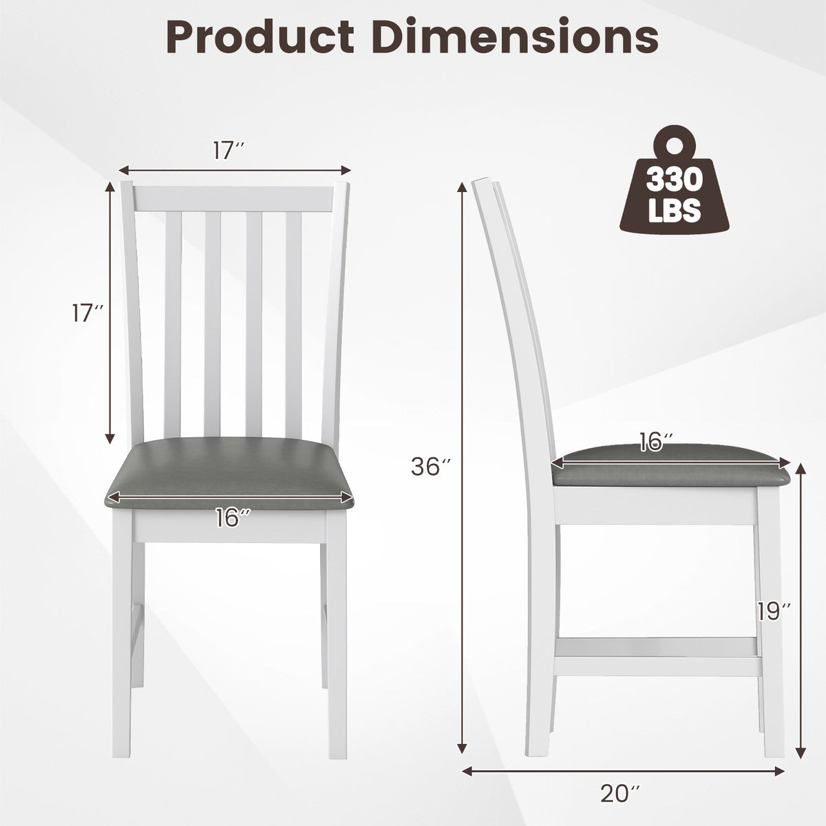 Wooden Dining Chair Set of 2 with Rubber Wood Frame and Padded Seat-White view 4