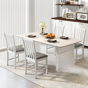 Wooden Dining Chair Set of 2 with Rubber Wood Frame and Padded Seat-White view 5