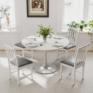 Wooden Dining Chair Set of 2 with Rubber Wood Frame and Padded Seat-White view 6