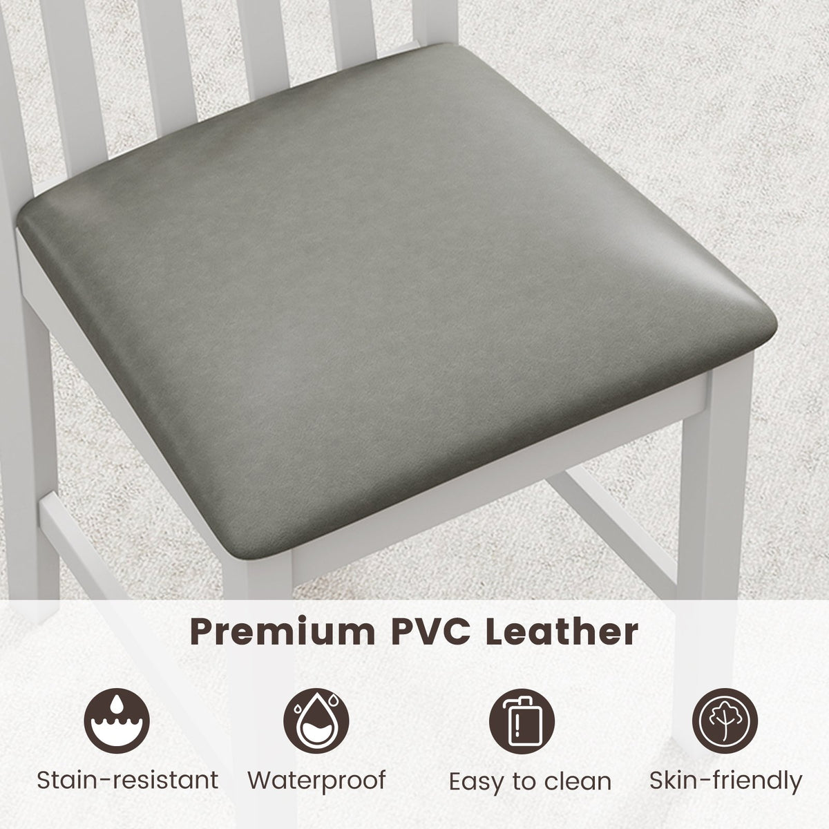 Wooden Dining Chair Set of 2 with Rubber Wood Frame and Padded Seat-White view 9