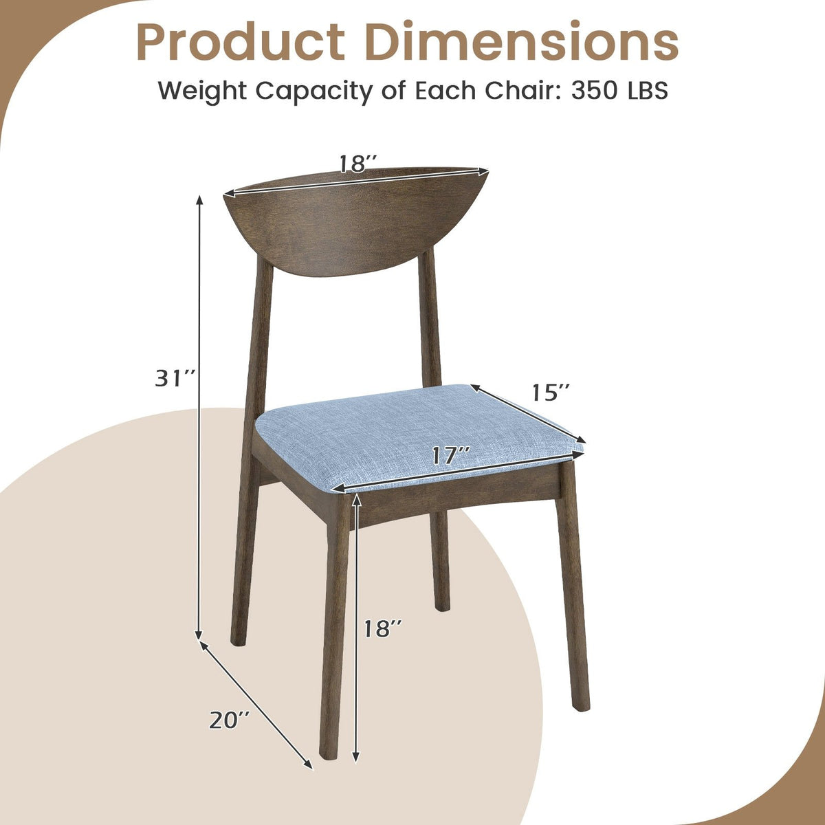 Wooden Dining Chair Set of 2 with Rubber Wood Leg-Brown view 4