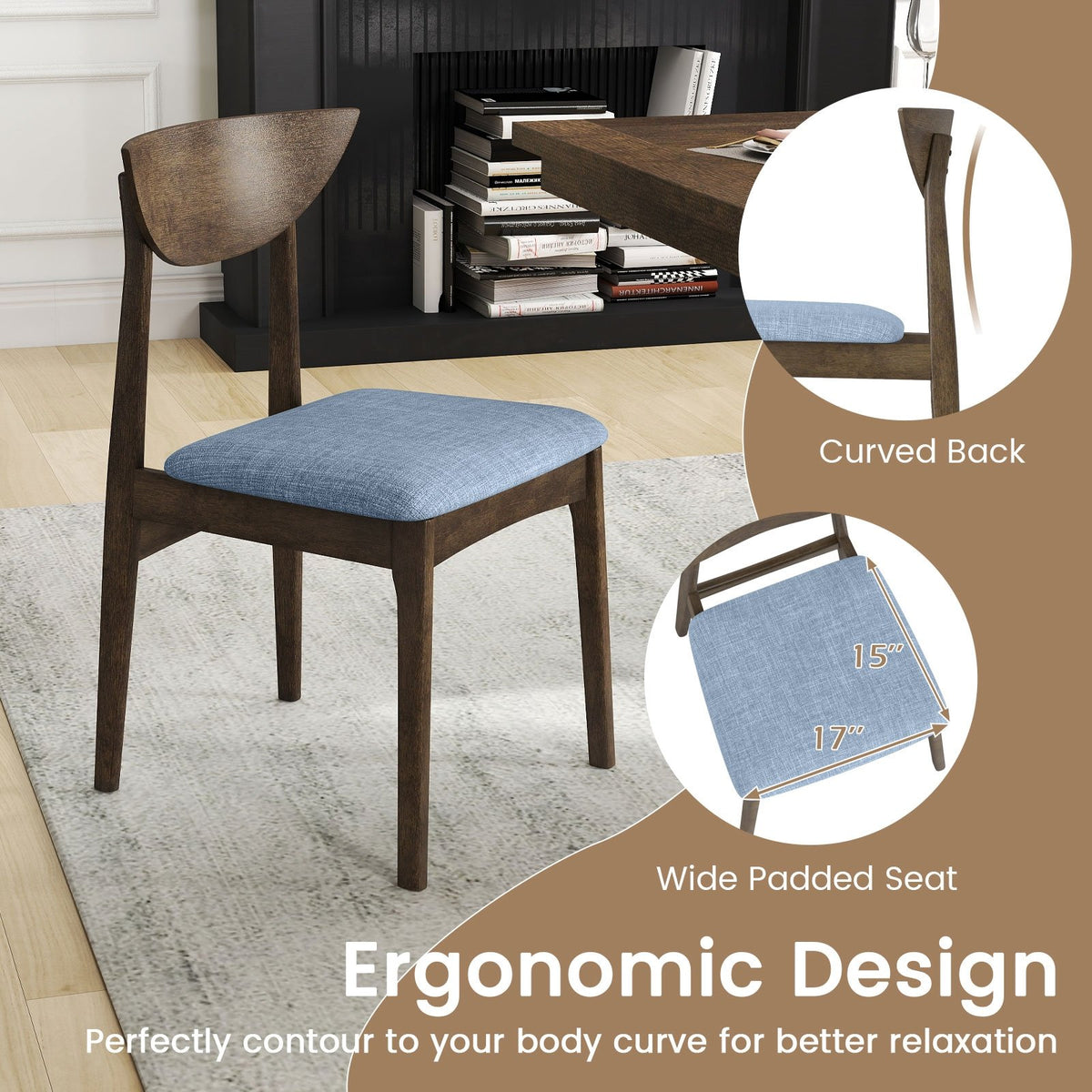 Wooden Dining Chair Set of 2 with Rubber Wood Leg-Brown view 5