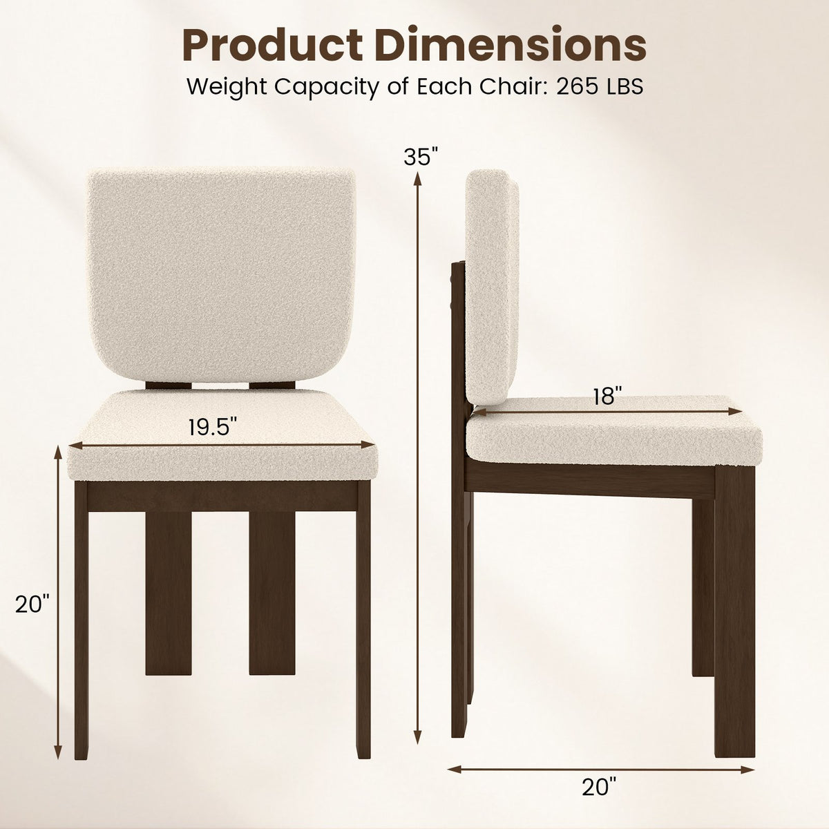 Wooden Dining Chair Set of 2 with Rubber Wood Leg for Home Office Living Room-Brown view 4