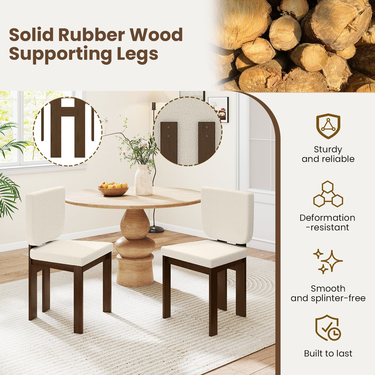 Wooden Dining Chair Set of 2 with Rubber Wood Leg for Home Office Living Room-Brown view 5
