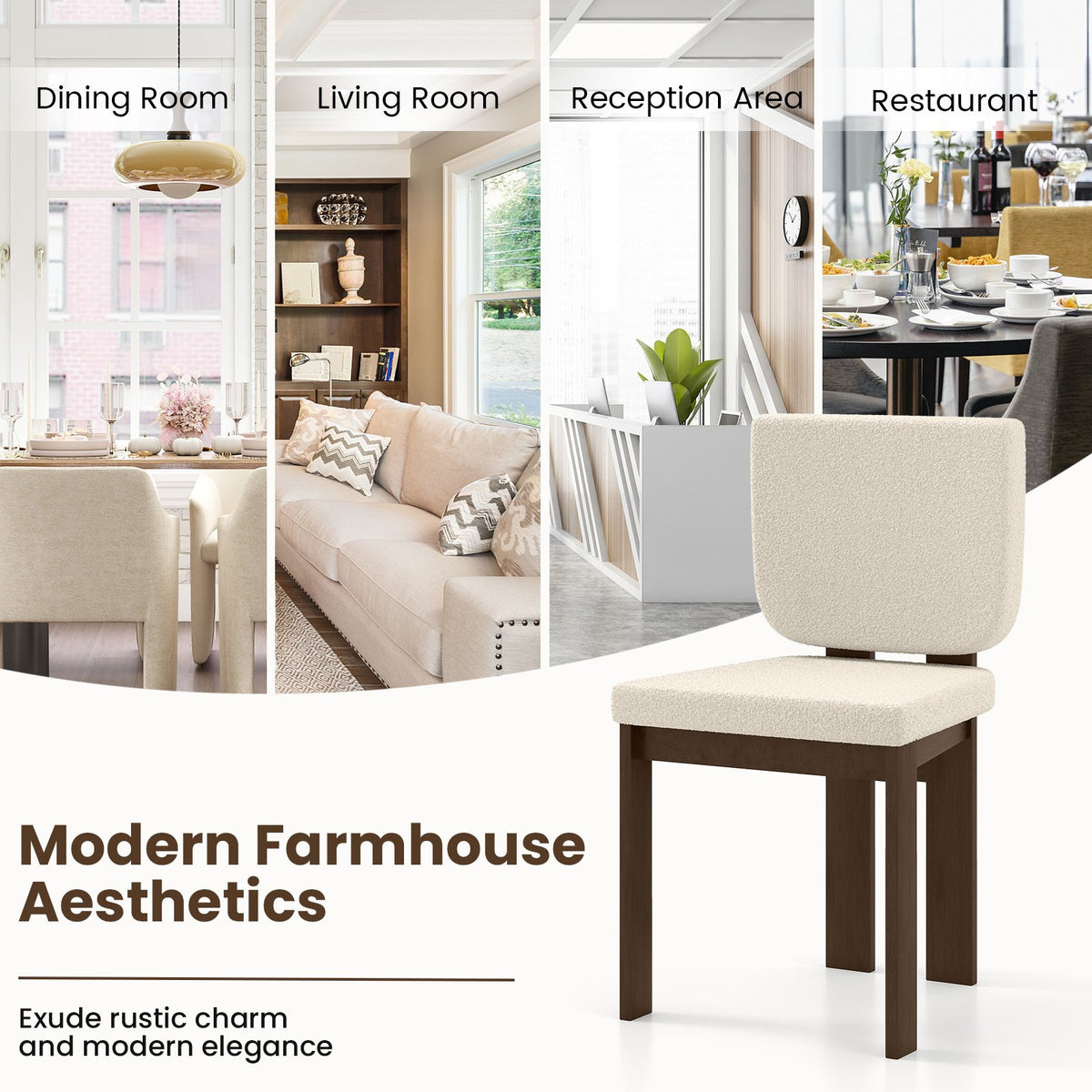Wooden Dining Chair Set of 2 with Rubber Wood Leg for Home Office Living Room-Brown view 8