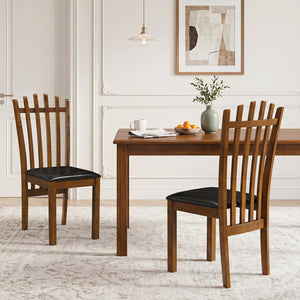 Wooden Dining Chair Set of 2 with Spindle Back & PU Leather Seat-Black view 3