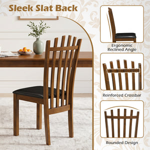 Wooden Dining Chair Set of 2 with Spindle Back & PU Leather Seat-Black view 5