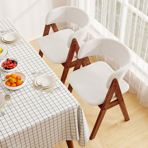Wooden Dining Chair Set of 4 Mid-Century Modern Sherpa Upholstered Kitchen Dining Room Chairs-Walnut view 5