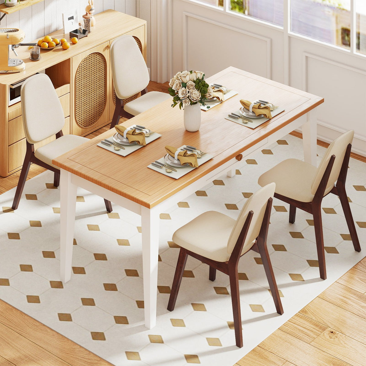 Wooden Dining Chair Set of 4 Mid-Century Modern Upholstered Side Armless Chair-Brown view 3